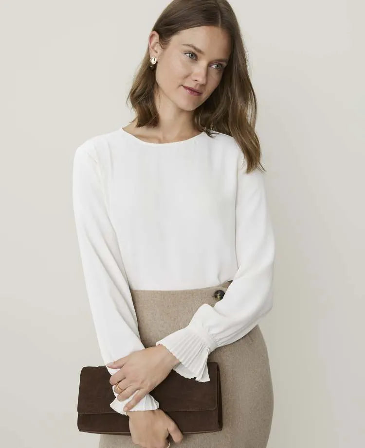Petite Mixed Media Pleat Cuff Top