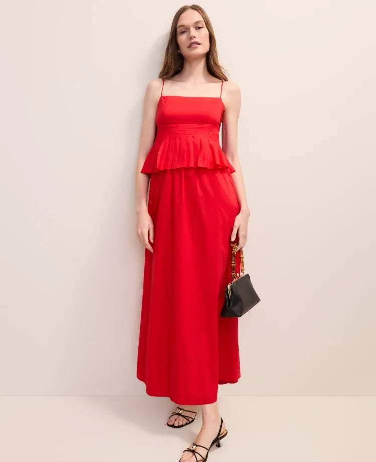 Pleated Peplum Midi Dress