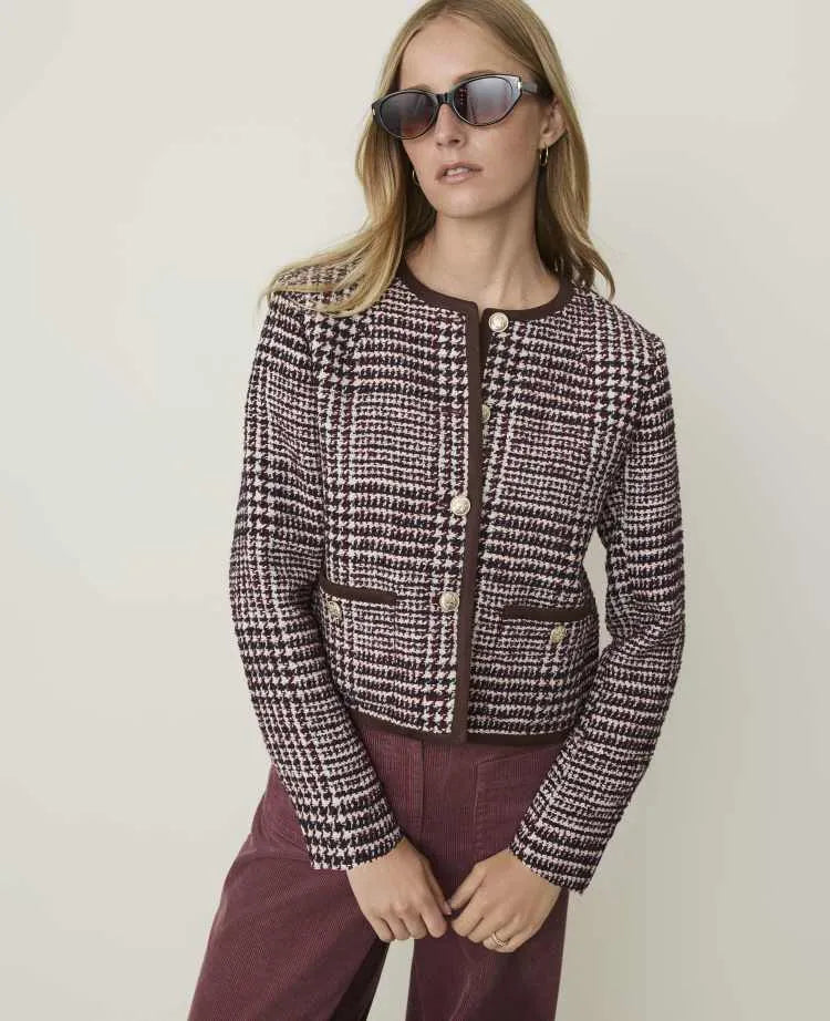 Petite Weekend Glen Check Crew Neck Jacket