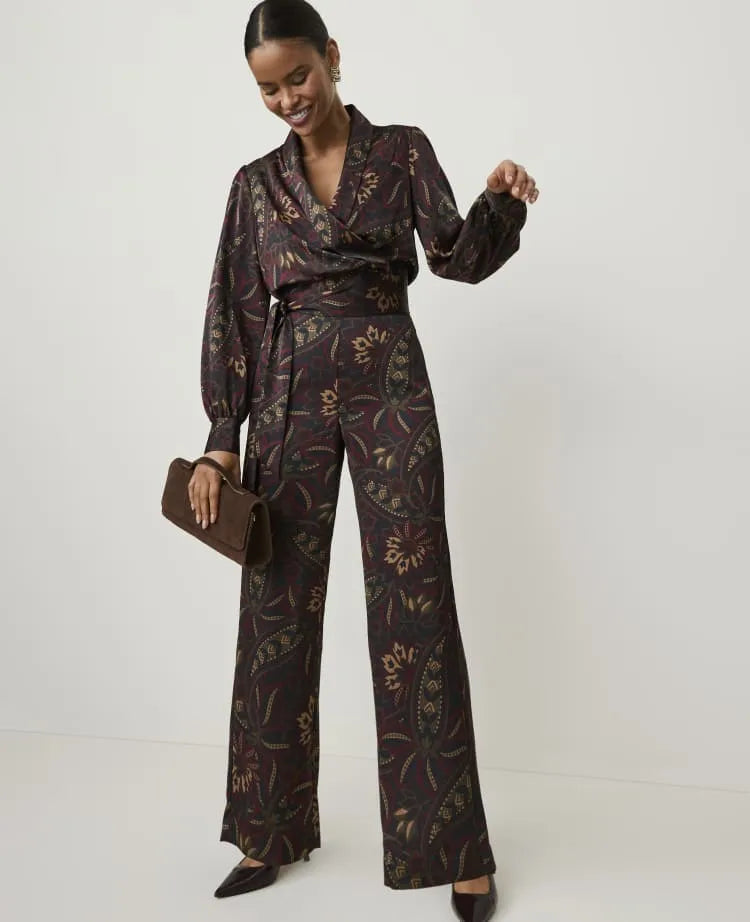 The Petite Paisley Side Zip Pant in Satin