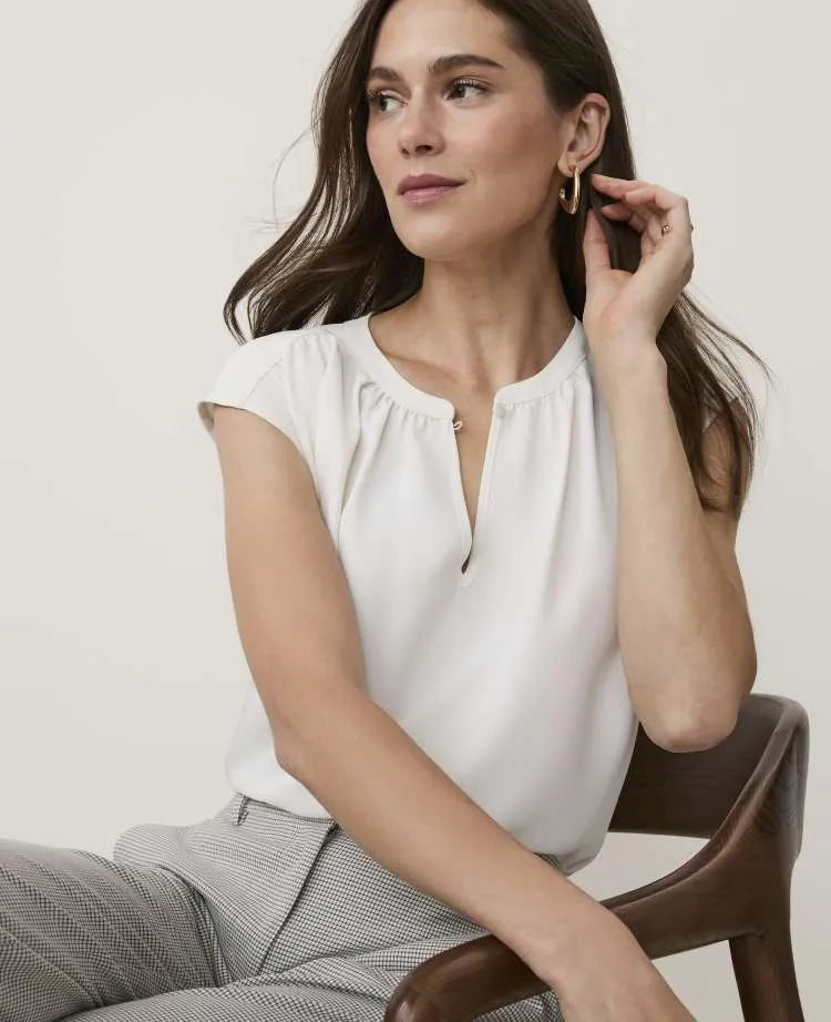 Petite Mixed Media Keyhole Sleeveless Top