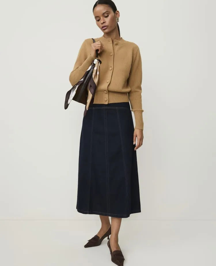 Drop Waist Midi Skirt in Denim