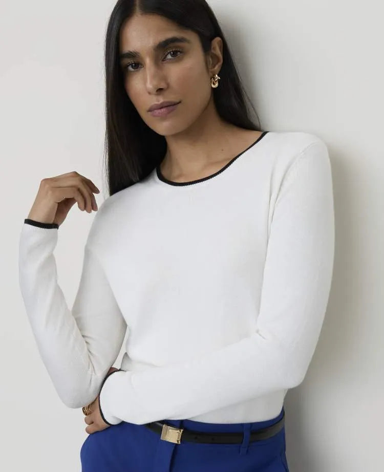 Petite Tipped Essential Crew Neck Sweater
