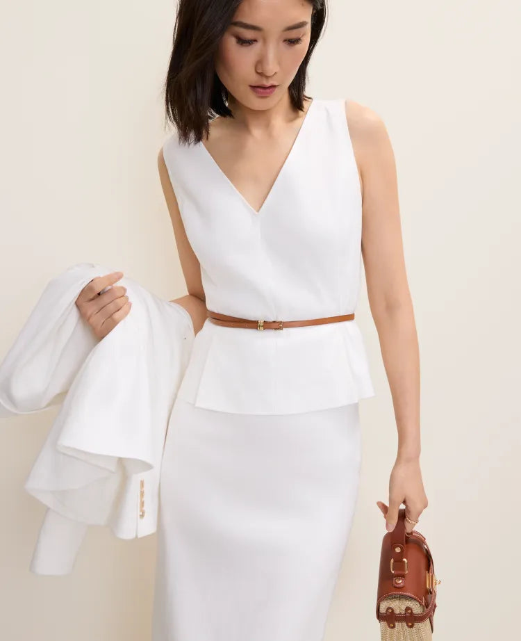 V-Neck Peplum Top in Linen Blend