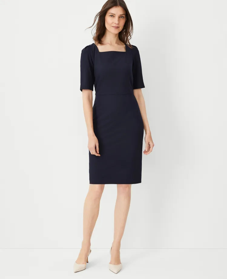 The Elbow Sleeve Square Neck Dress in Seasonless Stretch — Curvy Fit