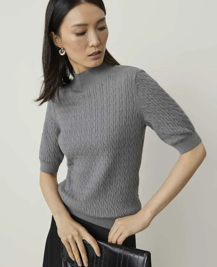 Cable Mock Neck Sweater Tee