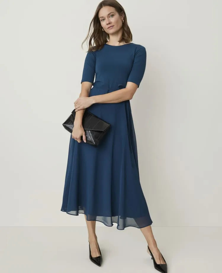 Mixed Media Flare Midi Dress