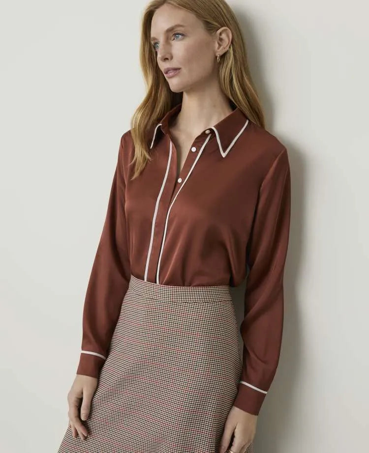 Petite Contrast Trim Button Down Shirt